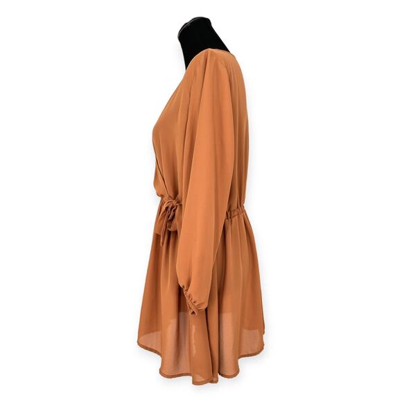 TORRID | Plus Sz 1 | Dusty Orange Surplice Neck 3/4 Sleeve Tie Waist Long Blouse - Picture 7 of 12